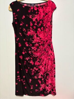 Chaps Black with Hot Pink Floral Midi Dress